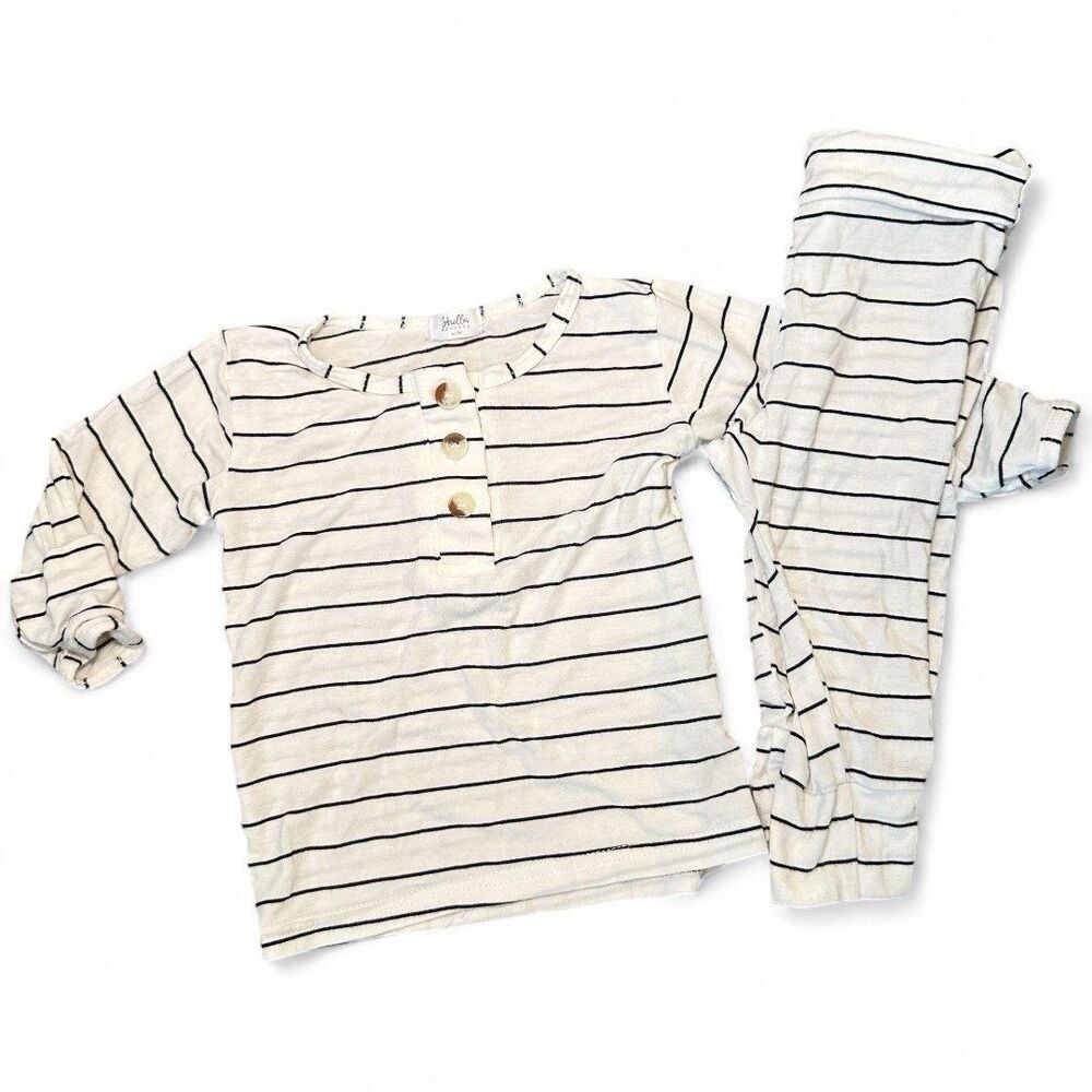 Striped Cream & Black Kids Matching Set - Lightweight Top & Leggings